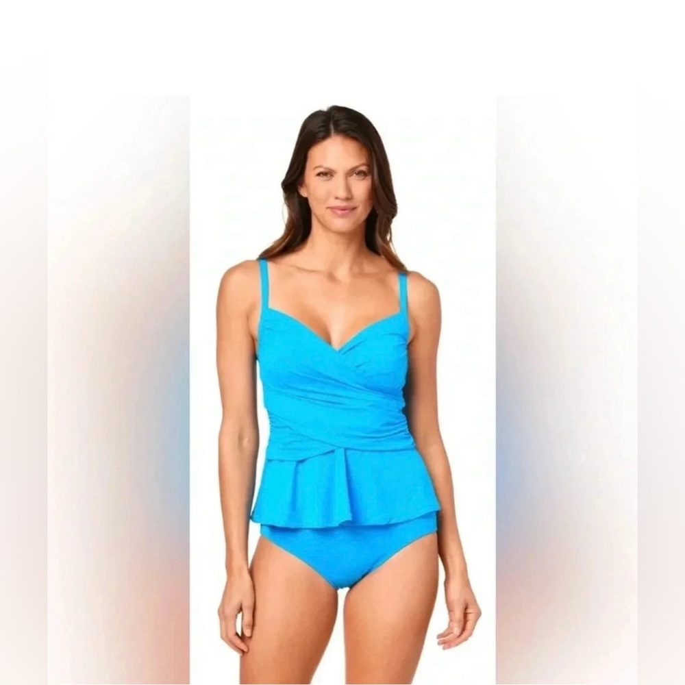 Jantzen Bright Blue Peplum Tankini Swimsuit Set Size 14 - Picture 2 of 12